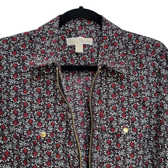 MICHAEL MICHAEL KORS Plus Size Floral Print Full Front Zip Blouse Women Sz P/L - Picture 5 of 7